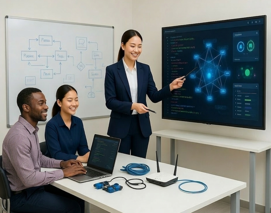 IT professionals collaborating on enterprise technology project